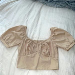 Cropped Beige Peasant Blouse